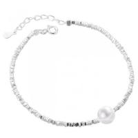 Sterling Silver Bracelets, 925 Sterling Silver, with Plastic Pearl, with 5CM extender chain, polished, for woman Approx 15 cm 