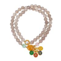 Grey Agate Bracelets, with Jade Yellow & Strawberry Quartz & Plastic Pearl & Brass, gold color plated, fashion jewelry & for woman, 6mm Approx 7-14 Inch [