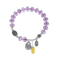 Bracelets quartz, améthyste, avec cire d'abeille & laiton, Fortune Cat, bijoux de mode & pour femme Environ 7 pouce, Vendu par PC