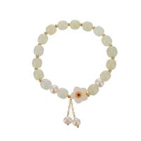 Jade Bracelets, Hetian Jade, with Plastic Pearl & Brass, Flower, fashion jewelry & for woman Approx 7 Inch 