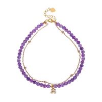 Fashion Jewelry Anklet, Amethyst, with Brass, Butterfly, Double Layer & for woman, 4mm Approx 9 Inch 