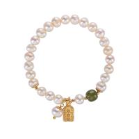 Cultured Freshwater Pearl Brass Bracelet, with Brass, fashion jewelry & for woman Approx 7 Inch 