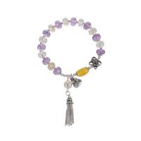 Quartz Bracelets, Amethyst, with Beeswax & Citrine & Brass, fashion jewelry & for woman, 8mm Approx 7 Inch 