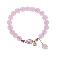 Bracelets quartz, quartz rose, avec Cristal autrichien & laiton, bijoux de mode & pour femme, 8mm Environ 7 pouce, Vendu par PC
