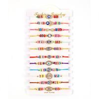 Evil Eye Jewelry Bracelet, Zinc Alloy, with Polymer Clay & Polyester Cord, gold color plated, for woman & enamel & with rhinestone Approx 7-11 Inch 