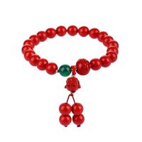 Fashion Cinnabar Bracelet, with Green Agate, Carved, fashion jewelry & for woman, 8mm Approx 7 Inch [