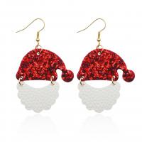 Christmas Earrings, PU Leather, with Sequins & Zinc Alloy, Santa Claus, handmade, Christmas Design & fashion jewelry & for woman 