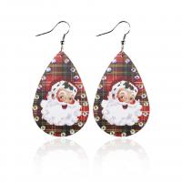Christmas Earrings, PU Leather, with Zinc Alloy, handmade, Christmas Design & fashion jewelry & for woman & with rhinestone 