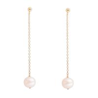 Freshwater Pearl Brass Earring, with Freshwater Pearl, real gold plated, fashion jewelry & for woman, golden, 7-8mm 