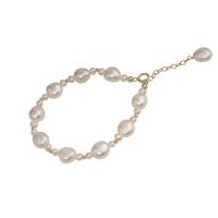 Cultured Freshwater Pearl Brass Bracelet, with Brass, real gold plated, fashion jewelry & for woman, two different colored cm 
