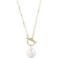 Freshwater Pearl Brass Necklace, with Brass, real gold plated, fashion jewelry & for woman, two different colored Approx 45 cm 