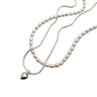 Freshwater Pearl Brass Necklace, with Brass, plated, 2 pieces & fashion jewelry & for woman cm 