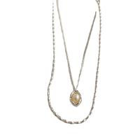 Freshwater Pearl Brass Necklace, with Brass, silver color plated, 2 pieces & fashion jewelry & for woman, silver color cm 