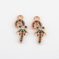 Zinc Alloy Christmas Pendants, Christmas Candy Cane, gold color plated, Christmas Design & DIY & enamel & with rhinestone, mixed colors Approx 1.6mm, Approx 