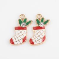 Zinc Alloy Christmas Pendants, Christmas Sock, gold color plated, DIY & enamel & with rhinestone, mixed colors Approx 1.7mm, Approx 