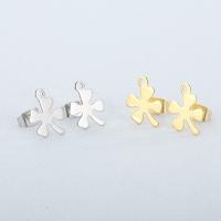 Stainless Steel Earring Stud Component, 304 Stainless Steel, Four Leaf Clover, Vacuum Ion Plating, fashion jewelry & DIY & for woman 