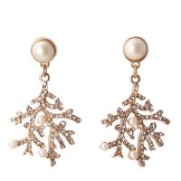 Plastic Pearl Zinc Alloy Earring, with Plastic Pearl, Branch, fashion jewelry & for woman & with rhinestone 