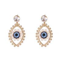Pendientes de mal de ojo, aleación de zinc, con Perlas plásticas, Joyería & para mujer & con diamantes de imitación, 22x50mm, Vendido por Par