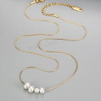 Titanium Steel Jewelry Necklace, with Plastic Pearl, Vacuum Ion Plating, fashion jewelry & for woman, golden Approx 45-50 cm 