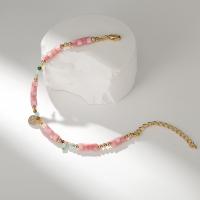 Gemstone Bracelets, Brass, with Natural Stone & Shell, with 5cm extender chain, plated, fashion jewelry, pink cm 