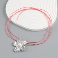 Zinc Alloy Necklace, with Cotton Thread & Plastic Pearl, Flower, plated, fashion jewelry & for woman Approx 146.4 cm 