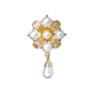 Kunststoff-Perlen-Brosche, Zinklegierung, mit Kunststoff Perlen, plattiert, für Frau, Goldfarbe, verkauft von PC