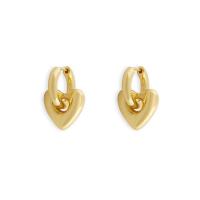 Titanium Steel Earrings, Heart, Vacuum Ion Plating, for woman, golden, 20mm 