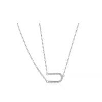 Sterling Silver Jewelry Necklace, 925 Sterling Silver, with 5CM extender chain, plated, for woman & with rhinestone, platinum color Approx 40 cm 