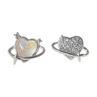 Sterling Silver Stud Earring, 925 Sterling Silver, with Acrylic, Heart, plated, for woman & with rhinestone, platinum color 