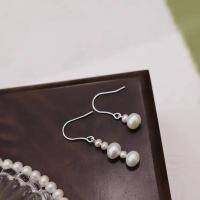 Sterling Silver Drop Earring, 925 Sterling Silver, with Plastic Pearl, plated, for woman, silver color, 25mmuff0c15mm 