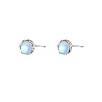 Sterling Silver Stud Earring, 925 Sterling Silver, with Moonstone, plated, for woman 6.5mm 