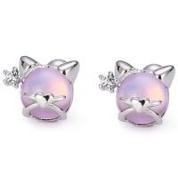 Sterling Silver Stud Earring, 925 Sterling Silver, with Resin, Cat, cute & for woman 