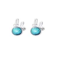 Sterling Silver Stud Earring, 925 Sterling Silver, with Resin, Rabbit, fashion jewelry & for woman 