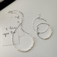 Fashion Sterling Silver Jewelry Sets, 925 Sterling Silver, with Plastic Pearl, polished & for woman 