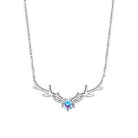 Cubic Zirconia Micro Pave Sterling Silver Necklace, 925 Sterling Silver, with 2inch extender chain, Antlers, oval chain & micro pave cubic zirconia & for woman Approx 15.7 Inch 