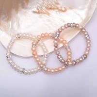 Cultured Freshwater Pearl Brass Bracelet, with Brass, fashion jewelry & for woman & with rhinestone 8-9mm Approx 18 cm 
