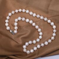 Collier de chaîne en laiton de perles d'eau douce, perle d'eau douce cultivée, avec laiton, avec 3cm chaînes de rallonge, bijoux de mode & pour femme, blanc, 8-9mm Environ 43 cm, Vendu par PC