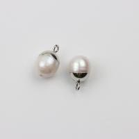 Cultured Freshwater Pearl Brass Pendant, with Brass, Rice, DIY, white, 11mm*8-9mm [