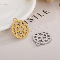 Stainless Steel Star Pendant, 304 Stainless Steel, Flat Round, Vacuum Ion Plating, DIY & hollow [