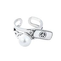 Sterling Silver Finger Ring, 925 Sterling Silver, with Shell Pearl, Antique finish, fashion jewelry & for woman & hollow, Inner Approx 17mm 