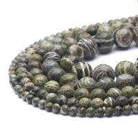 Zebra-Jaspis Perle, Grüner Zebra-Jaspis, rund, DIY & verschiedene Größen vorhanden, Bohrung:ca. 1mm, Länge:ca. 38 cm, verkauft von Strang
