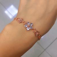 Cubic Zirconia Brass Bracelets, with Cubic Zirconia, Flower, plated, for woman Approx 23.5 cm 