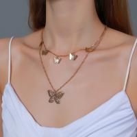 Multi слой ожерелье, цинковый сплав, с 5CM наполнитель цепи, бабочка, плакирован золотом, Двойной слой & Женский, длина:Приблизительно 39.5 , продается PC