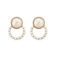 Plastic Pearl Zinc Alloy Earring, with Plastic Pearl, gold color plated, for woman, white, 26mm 