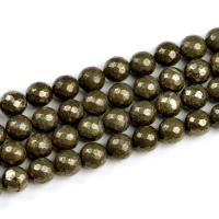 Goldene Pyrit Perlen, rund, DIY & verschiedene Größen vorhanden, braun, Länge:ca. 385 Millimeter, verkauft von Strang