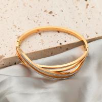 Stainless Steel Bangle, 304 Stainless Steel, fashion jewelry & for woman & with rhinestone, gold Approx 16.8 cm 