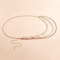 Decorative Chain Belt, Zinc Alloy, with Plastic Pearl, three layers & for woman, gold 