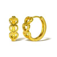 Brass Lever Back Earring, Heart, real gold plated, for woman, golden 