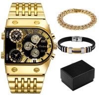 Men Wrist Watch, Zinc Alloy, watch & bracelet & necklace, with Glass, three pieces & for man & with rhinestone 12mm Approx 24 cm 