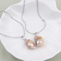 Natural Freshwater Pearl Necklace, with Titanium Steel, fashion jewelry & for woman, multi-colored Approx 45 cm 